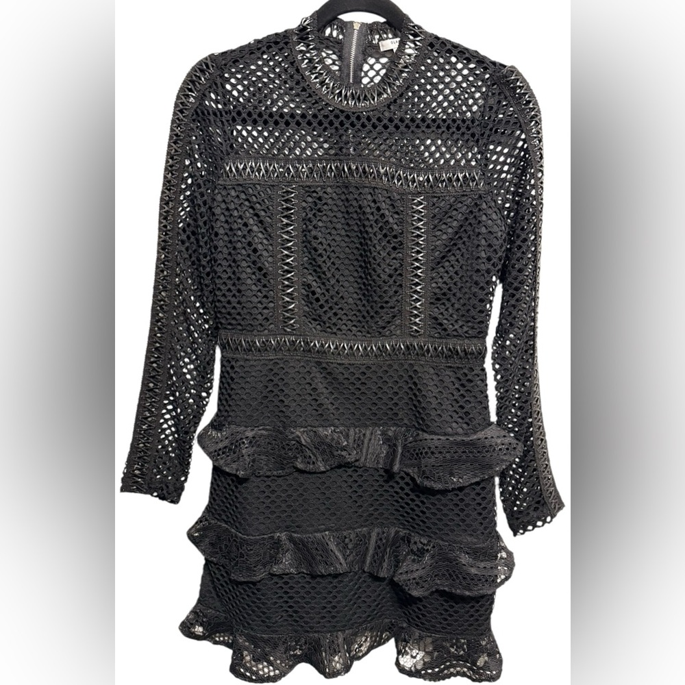 Glamorous “Cast Your Net” Fit & Flare Black Long-Sleeve Dress Size Small